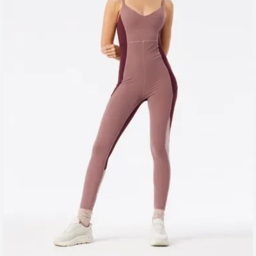 Outdoor Voices Mauve and Burgundy Slim Strappy Jumpsuit